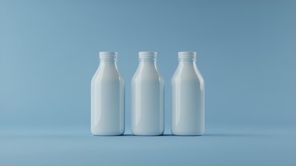 Elegant Empty Milk Bottles on a Light Blue Background