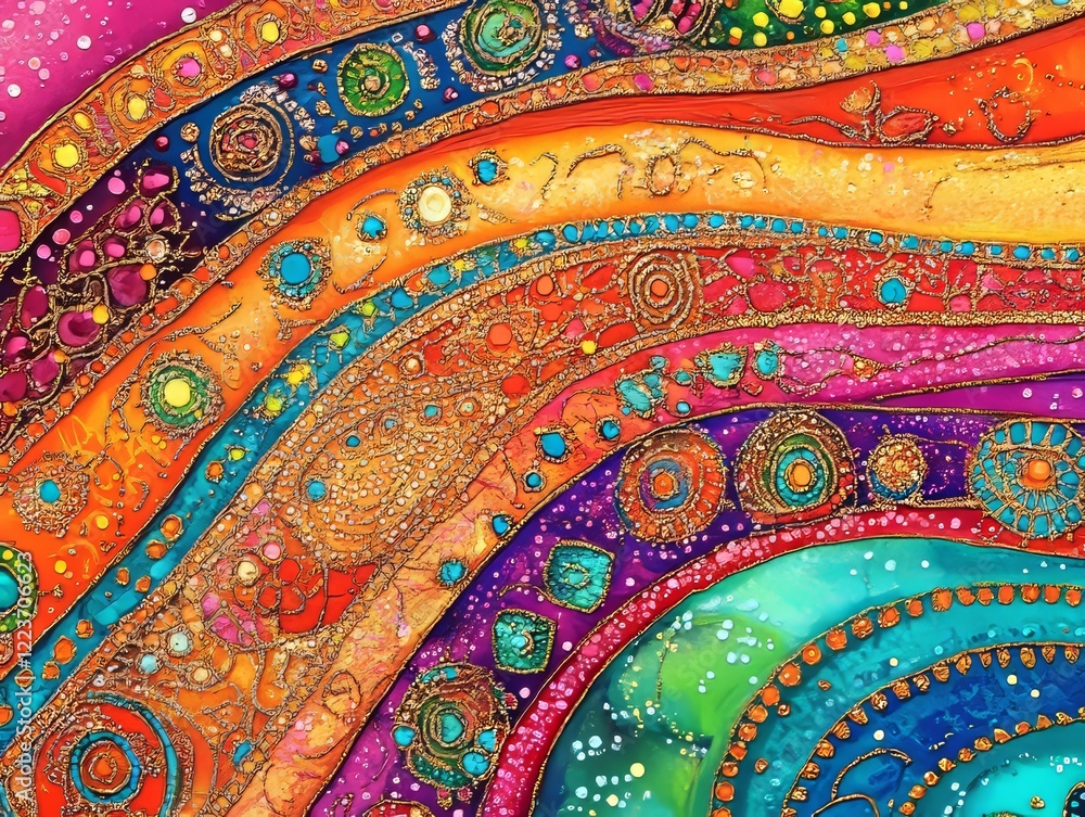 Aufkleber a vivid abstract artwork featuring swirling circular patterns, using a spectrum of colors including 