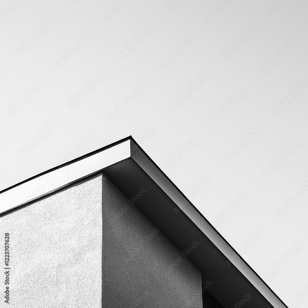Poster this image showcases the corner of a modern building emphasizing minimalist architecture characteriz