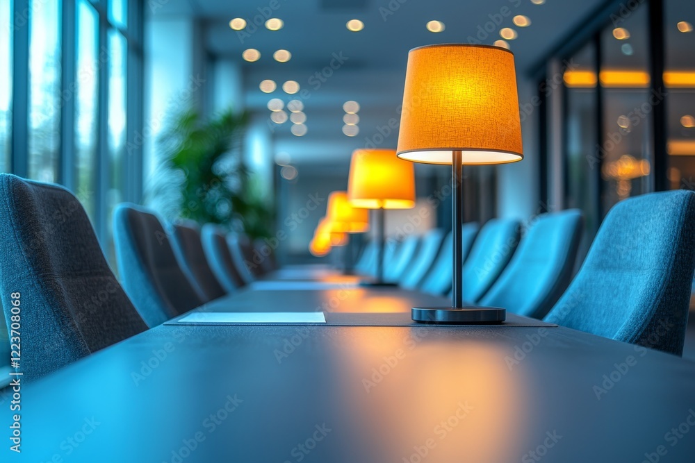 Aufkleber blurred office interior background with a blurred desk and window light bokeh, creating a modern bus