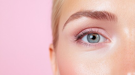 Close-up eye, woman, pink background, beauty, makeup