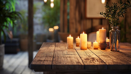 Natural table with cozy lighting