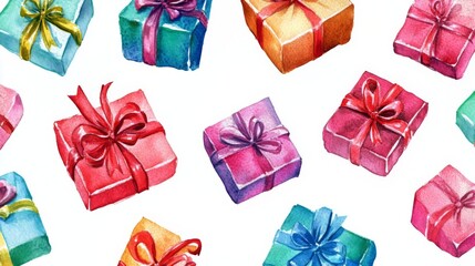 Watercolor Gift Boxes Seamless Pattern Design