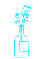 Flower bottle vase wine cute blue decoration doodle illustration