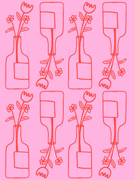 Naklejki Flower bottle wine background wallpaper illustration funny cute