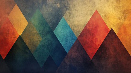 Fototapeta premium This image showcases colorful geometric mountain shapes in an abstract surreal art style, blending vibrant textures with a harmonious color palette and dynamic design.