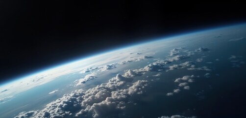 Amazing view of Earth from space. Clouds cover planet. Outer space background. Vast blue planet. Realistic picture. Stunning view. Scenic landscape. Cinematic shot of Earth. Global perspective. Solar