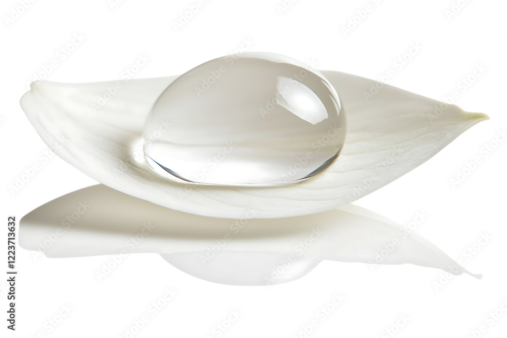 Poster crystal clear drop of water in white petal png. drop and petal on an isolated background. generated 