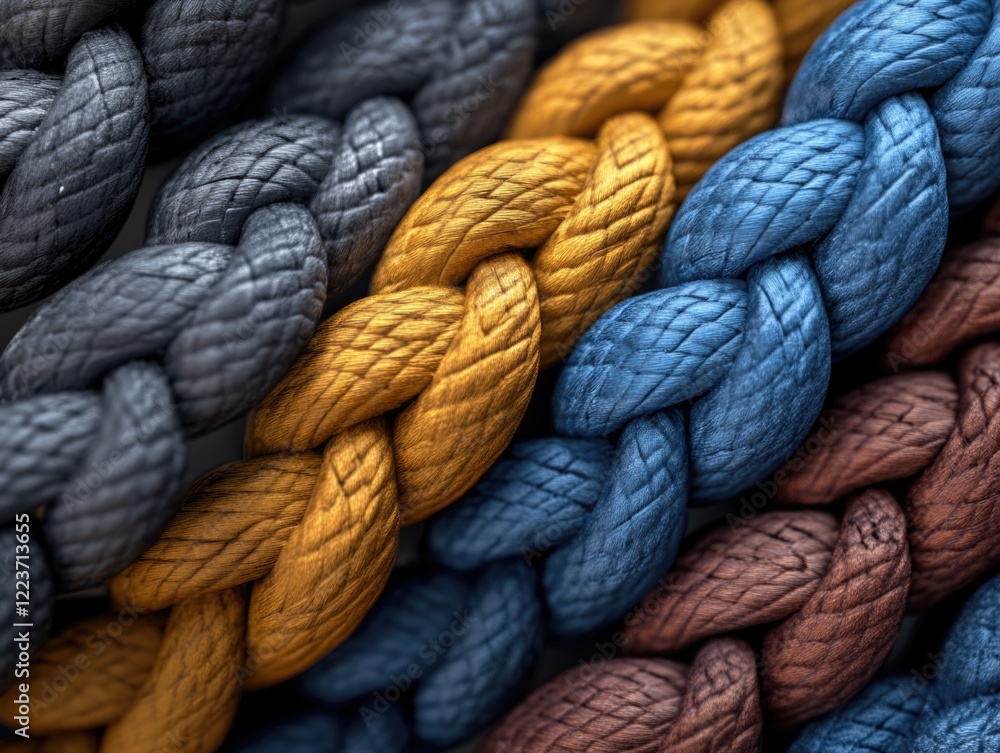 Poster a close up of four different colored cords. the cords are of different colors and textures, and they