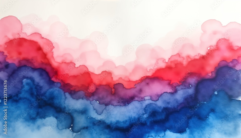 Aufkleber watercolor art with gradient hues of blue, red transitioning to purple in wavy patterns. abstract de