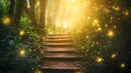 A path in the middle of a lush green forest. Stellar Path. Illustration