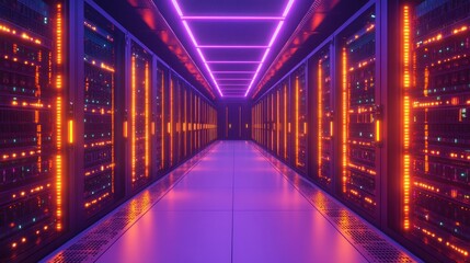 Neon-Lit Server Room: A Glimpse into the Digital Core