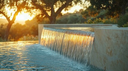 Sunset Pool Waterfall, Luxury Estate, Tranquil