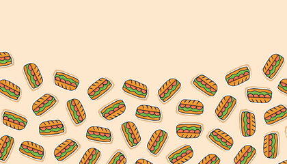 an empty frame with a picture of food. delicious sandwich. sausage sandwich. a frame with delicious sandwiches for advertising. a place for your inscription. vector. fast food.