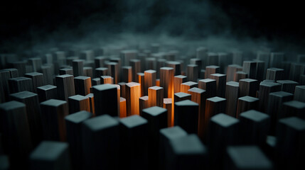 Obraz premium Abstract arrangement of wooden columns with glowing center