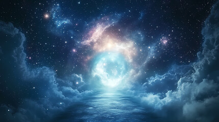 Obraz premium Cosmic portal illuminated under a starry night sky. Stellar Path. Illustration