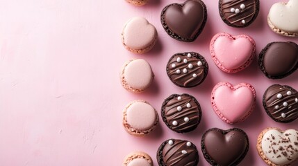Obraz premium Heart-Shaped Macarons in Pink and Chocolate - Sweet Treats