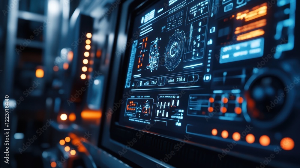 Poster a highresolution image of a control panel on a cnc machine adorned with various sensors. the digital