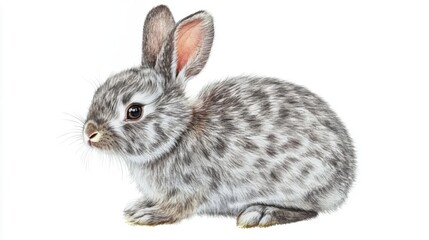 Obraz premium Charming Grey Rabbit Illustration - A Detailed Portrait of a Baby Bunny