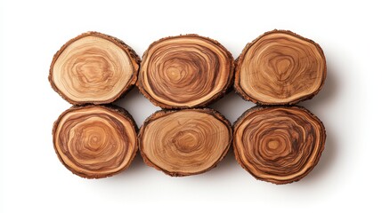 cross-section view of timber logs, stacked wood for construction, organic wood patterns, isolated on white background