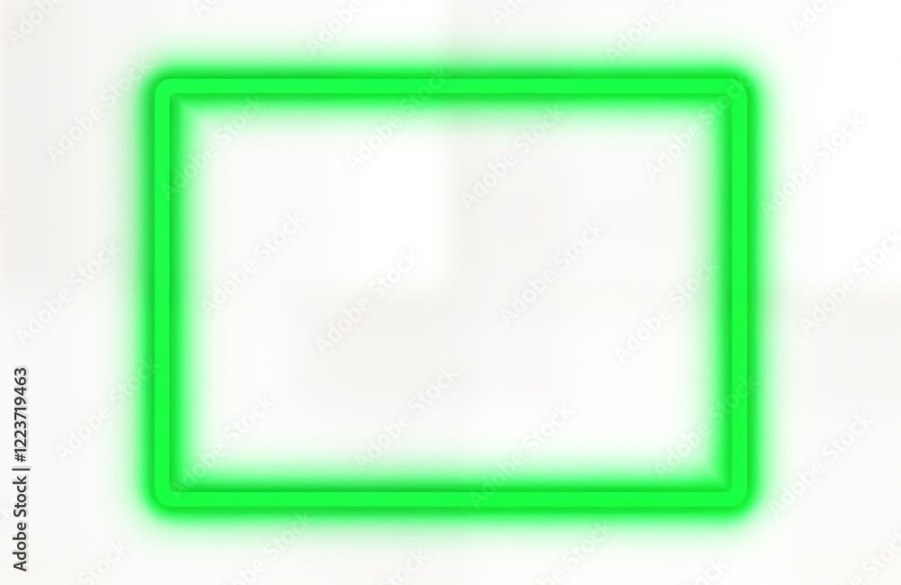Poster Neon green glowing frame on transparent background. Empty template for design purposes. Futuristic, modern style. Versatile design element for various projects. Bright, illuminated shape. Versatile