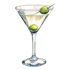 Martini cocktail with olives, elegant glass, bar background, menu use