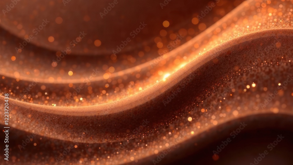 Poster abstract background with shimmering copper mocha mousse toned waves with soft glowing lines. waves w