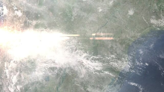 Zooming in on Coronel Oviedo, Paraguay frome space - Perfect for Travel Intros and Backgrounds. Realistic 3D Animation.