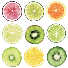 Fototapeta premium Set of citrus fruits isolated, clipart