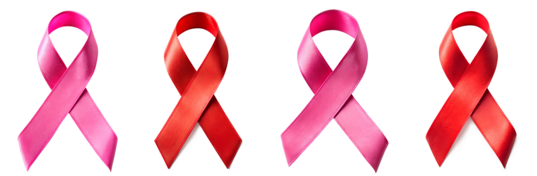 pink and red  awareness ribbon, isolated soft focus on the transparent background - Powered by Adobe