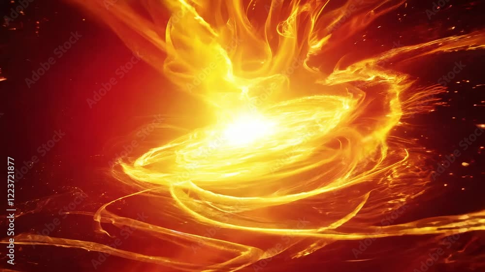 Poster tracking video of abstract fiery explosion expanding outwards in red and bright yellow with dynamic 