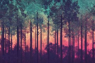 Obraz premium Emerald fuchsia burnt sienna holographic forest in 8K