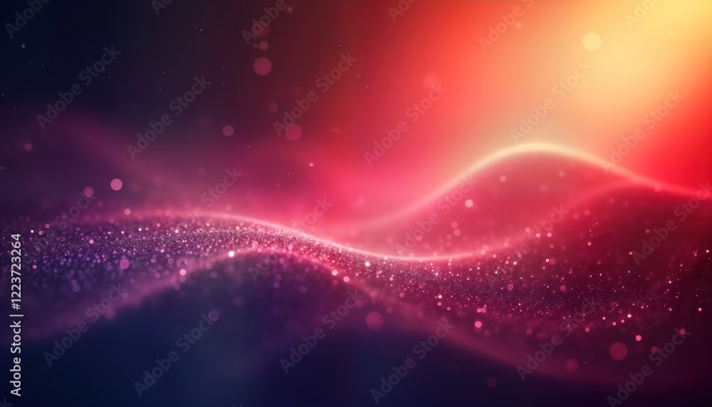 Poster Abstract gradient blur wallpaper design featuring glowing particles, light waves. Dynamic blend of red orange, dark tones with soft light effects creates sense of motion, depth. Abstract cosmic scene