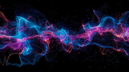 Fototapeta premium Abstract Cosmic Nebula: Glowing Blue and Pink Energy Waves
