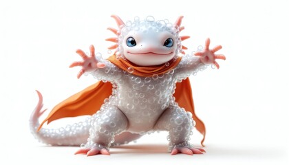 Adorable Bubble Axolotl Superhero 3d Render