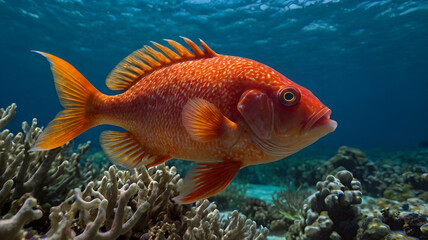 Fototapeta premium A close-up of a bright red fish swimming gracefully in the ocean