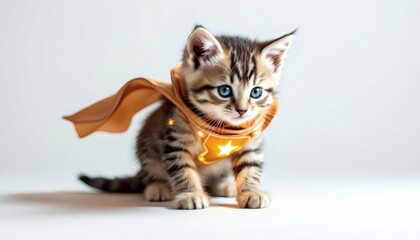 Obraz premium Cute Kitten Superhero Costume Adorable Pet Image