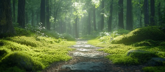 Obraz premium Enchanted Forest Path: A Serene Journey Through Mossy Trails