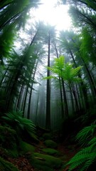 Obraz premium Vertical Majesty in Misty Woodland