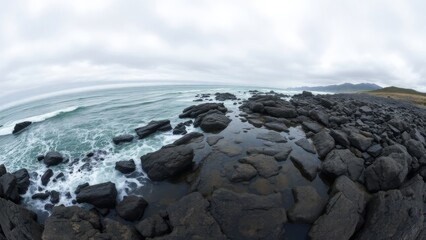 Obraz premium Waves Breaking on Rugged Shore