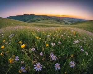 Obraz premium Wildflower Meadow at Sunset Glow