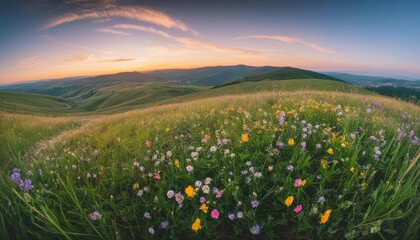 Naklejka premium Scenic Wildflower Landscape in Twilight