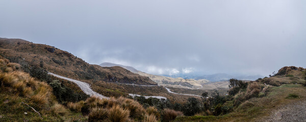 beautiful landscape of the road to the volcan purace surrounded by paramo vegetation