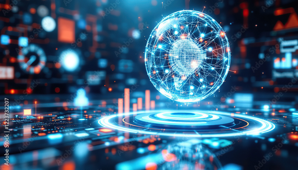 Poster global network data visualization futuristic technology
