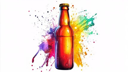 Colorful Beer Bottle Art - Vibrant Splash Design