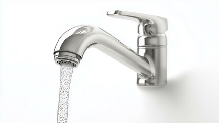 Photorealistic image of a stainless steel water faucet with a sleek, modern design, isolated on a white background
