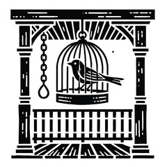 Naklejka premium Birdcage Silhouette on Porch