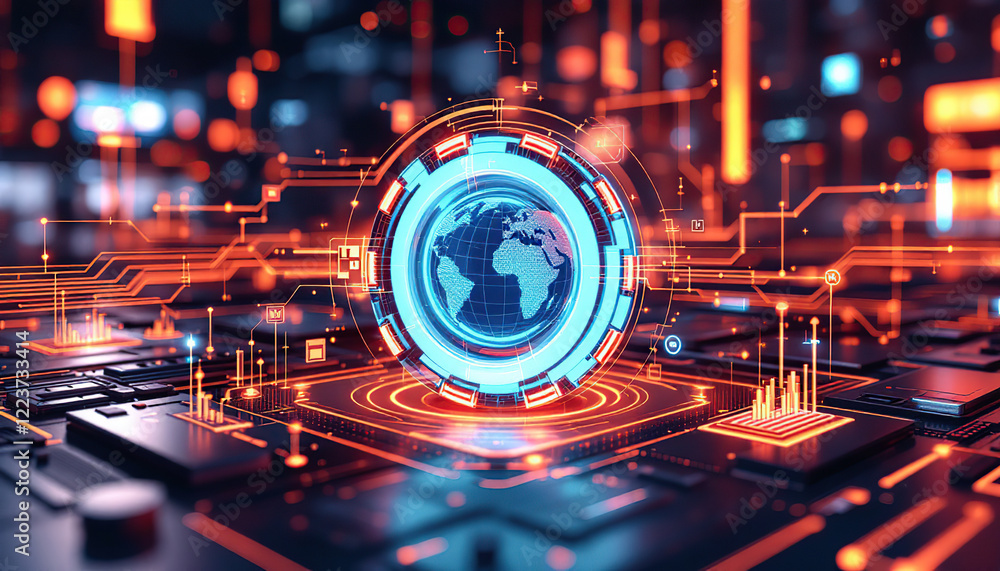 Poster global network digital technology circuitry visualization