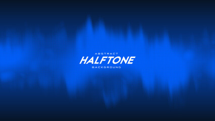 Abstract vector torn blue halftone sound wave. Scrathed dotted texture element.