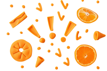 Artistic arrangement of playful orange shapes creating a vibrant, cheerful display on a clean white background isolated on transparent background